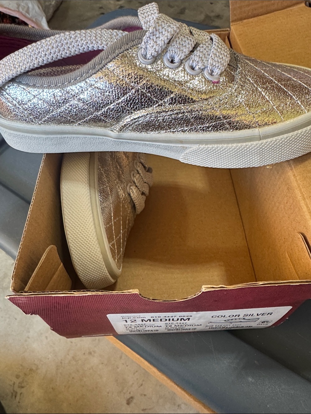 Kids Silver Metallic Lace-Up Sneakers